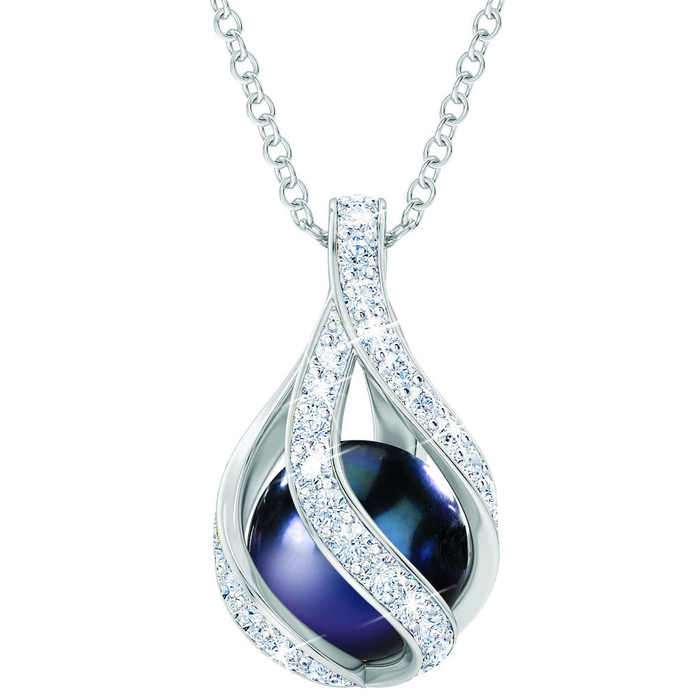 Love's Embrace Black Pearl & Diamond Necklace
