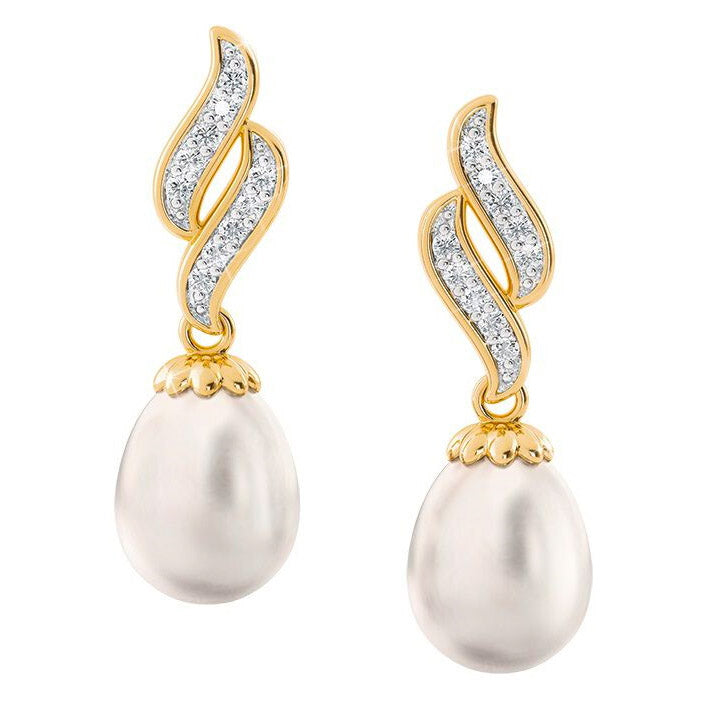 Diamond Wave Pearl Earrings