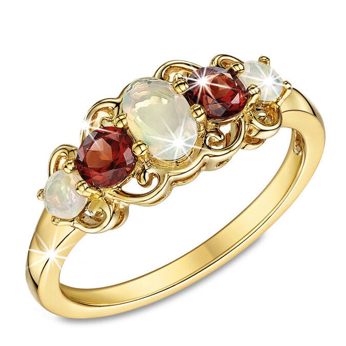 Harmony Opal and Garnet Ring